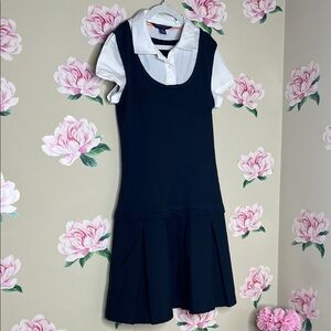 French Toast  Navy and White Dress with Pleated Skirt.   R-6
